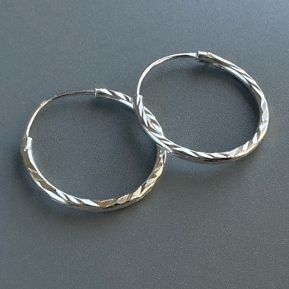 Sterling Silver Thin Hoop Earrings - Picture 4 of 4